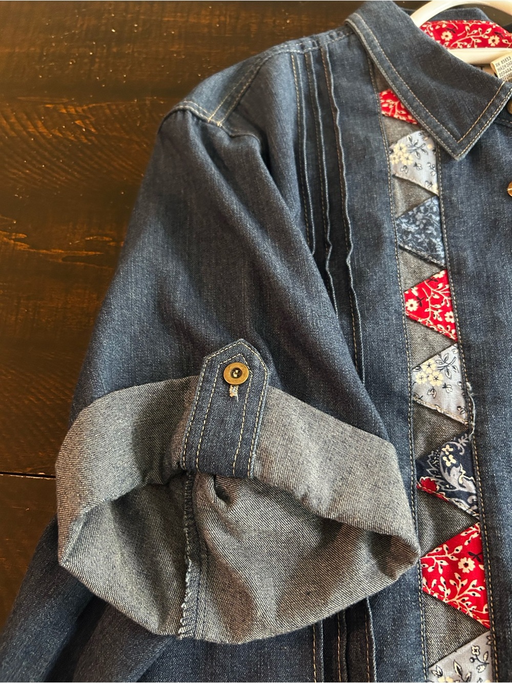 Vintage Koret City Blues women's patchwork bandana denim button-up shirt. - Picture 10 of 11